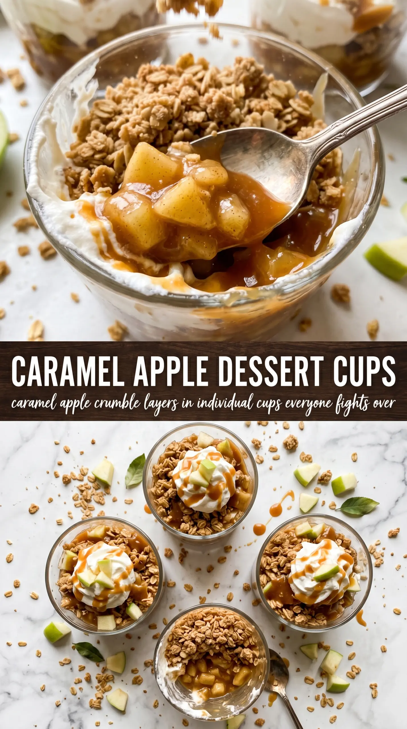 Caramel Apple Dessert Cups layered, creamy, caramel-drizzled