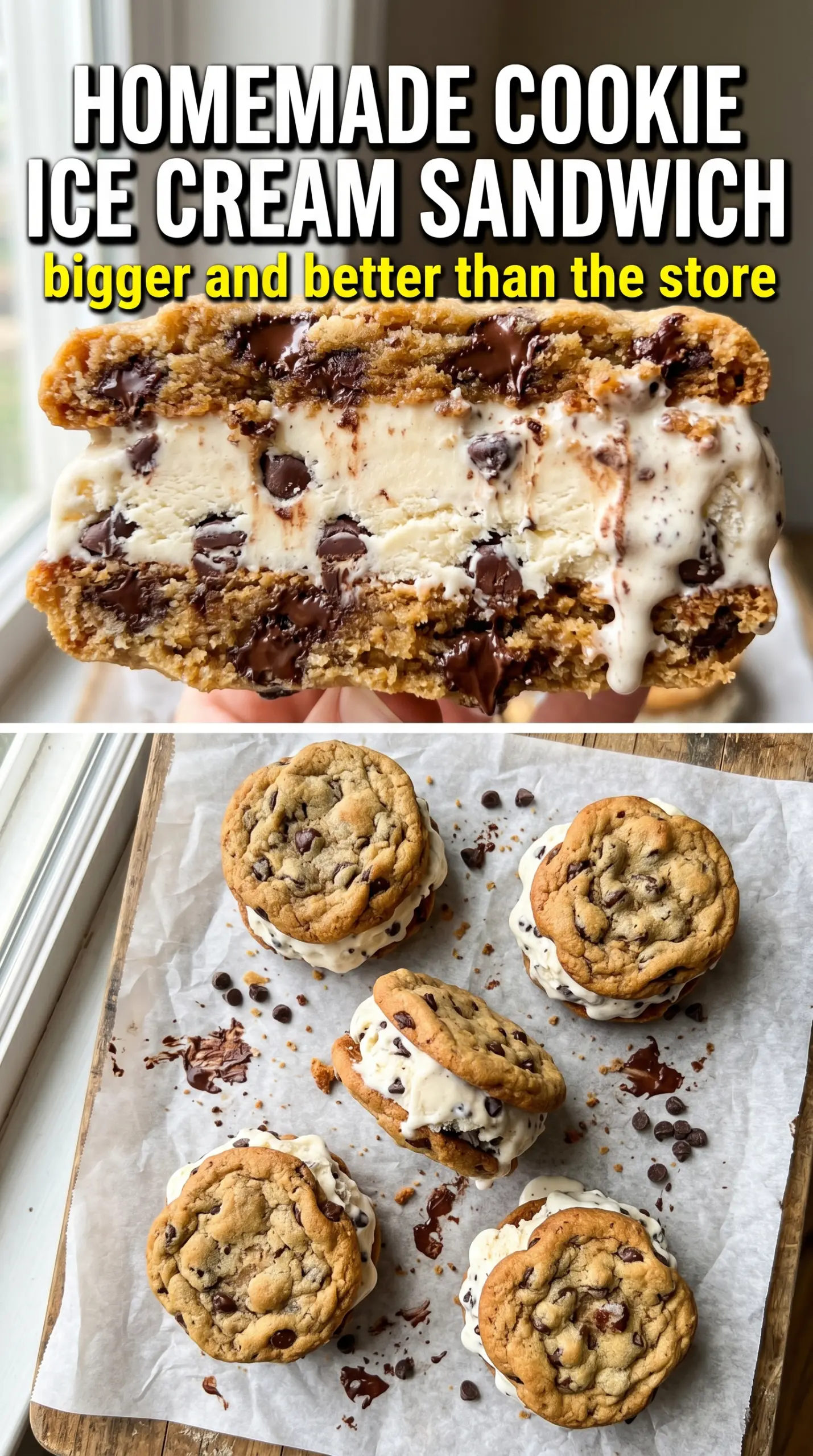Chocolate chip cookie ice cream sandwiches golden chewy