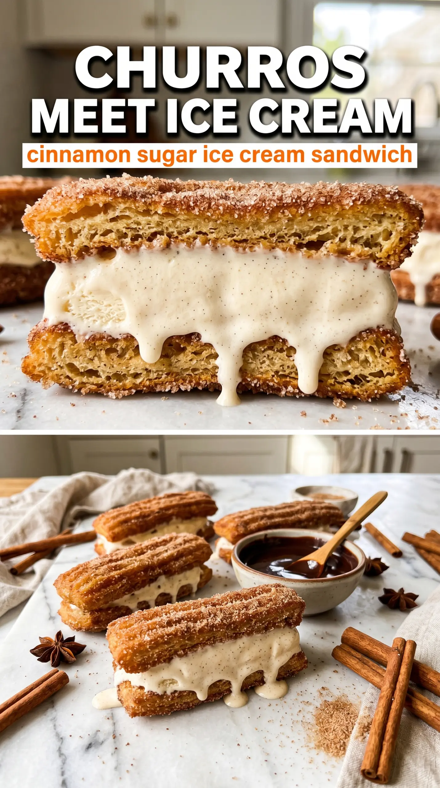 Churro Ice Cream Sandwiches crispy cinnamon sugar