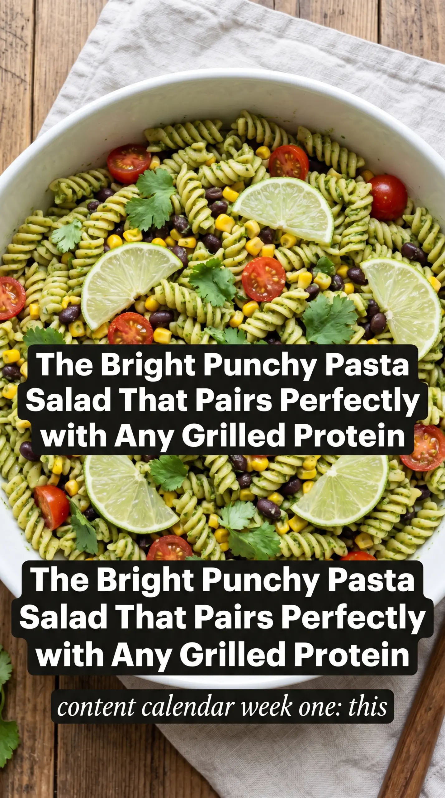 Bright pasta salad vegetables fresh herbs