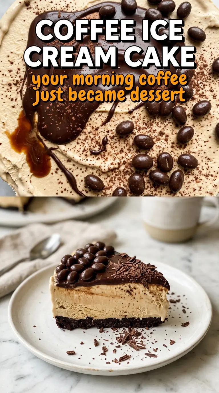 Coffee Ice Cream Cake with chocolate, espresso, and frozen layers