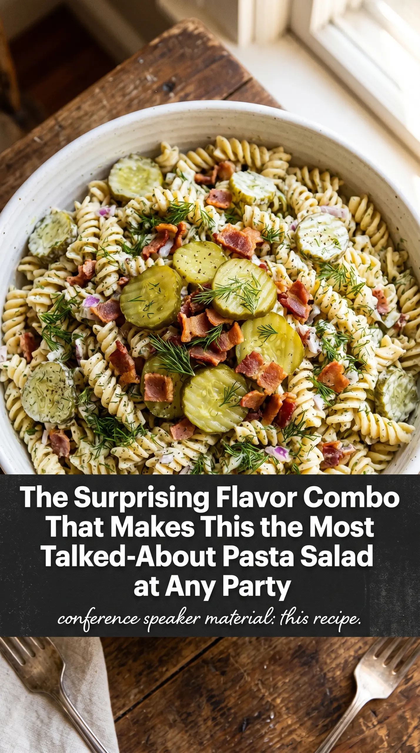 Dill Pickle Bacon Pasta Salad creamy tangy crunchy
