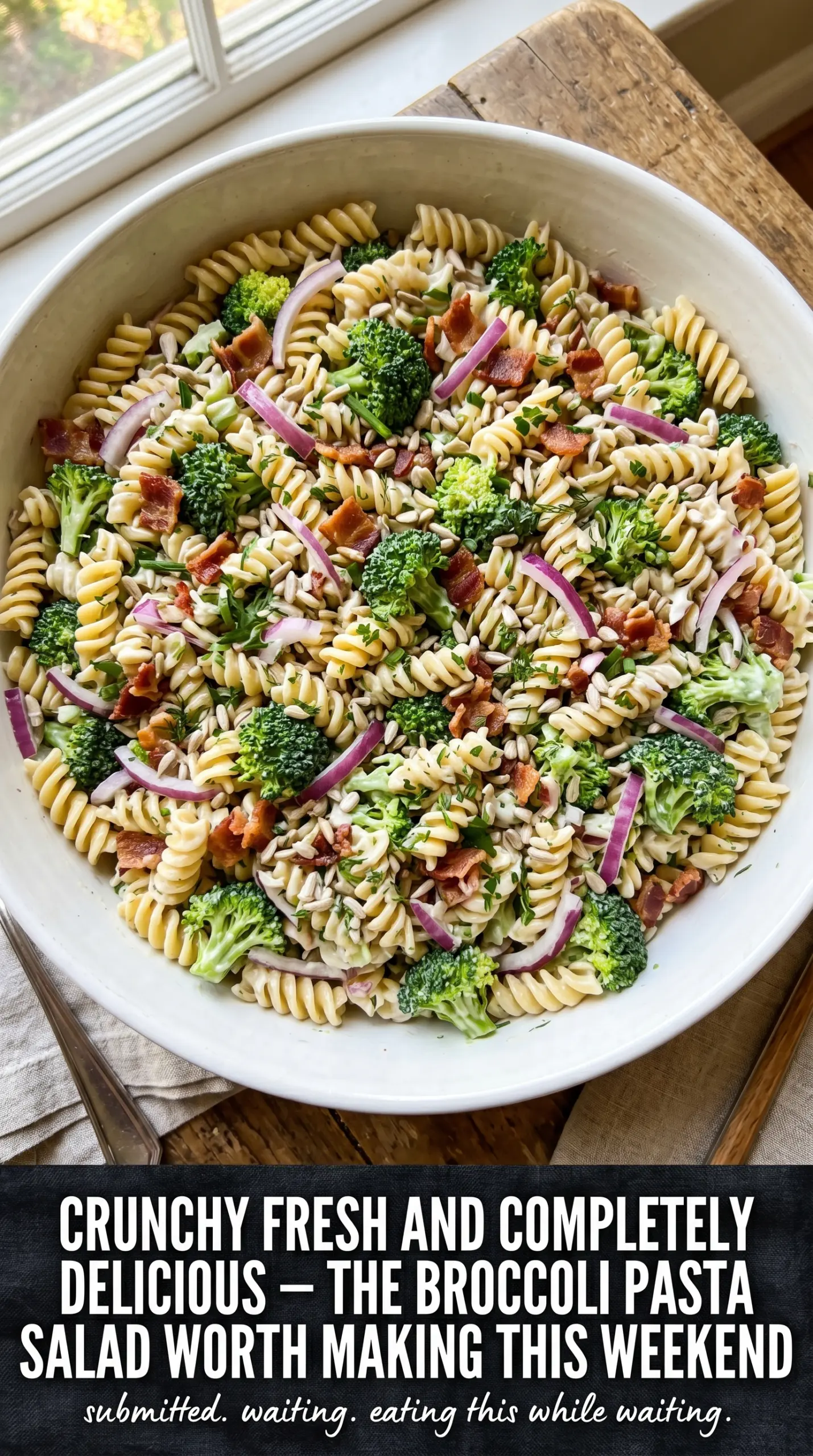 Fresh Broccoli Pasta Salad with bacon cranberries creamy
