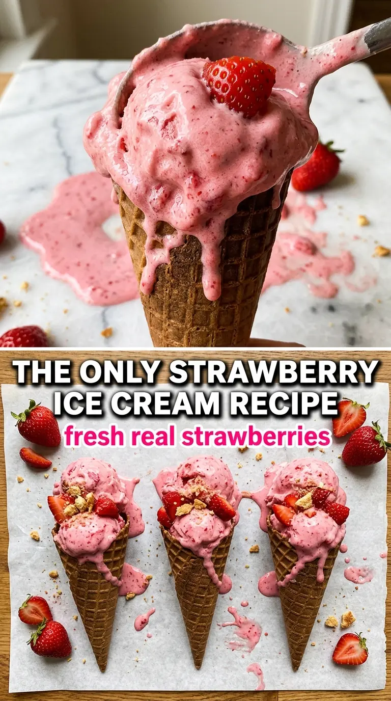 Homemade strawberry ice cream creamy berry-studded