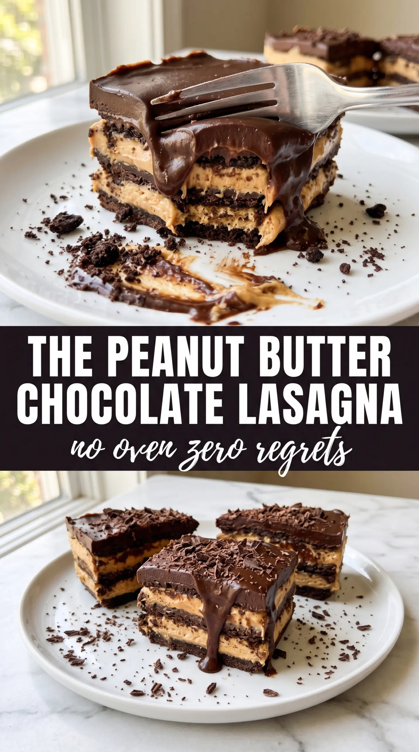 No-bake peanut butter chocolate lasagna creamy layered dessert