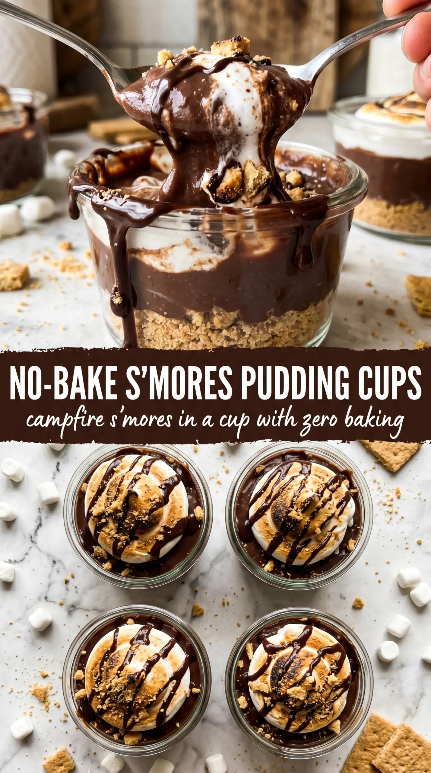 No-Bake S'mores Pudding Cups layered chocolate marshmallow