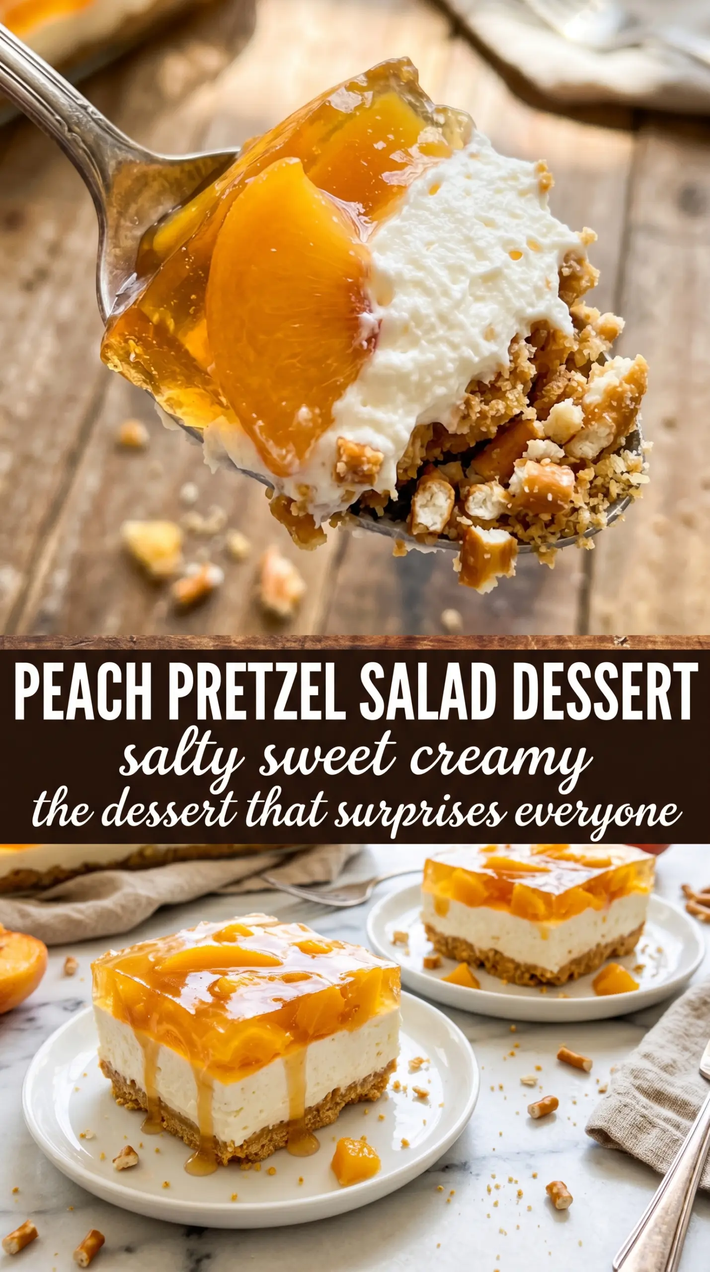 Peach Pretzel Salad Dessert layered creamy peach