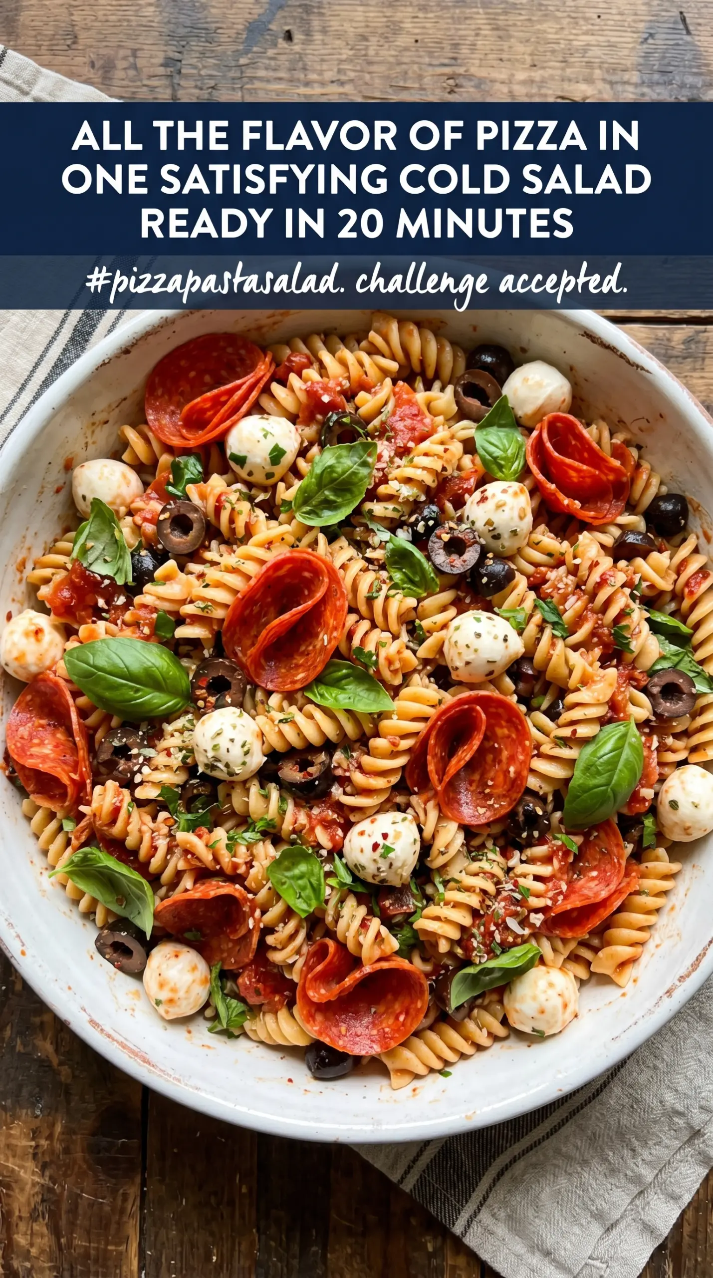 Pizza Pasta Salad pepperoni mozzarella colorful