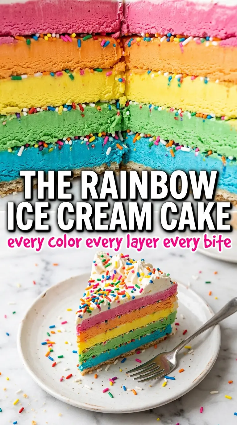 Rainbow Ice Cream Cake colorful sherbet layers