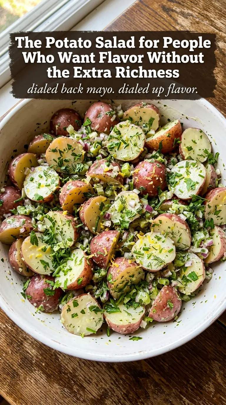Chilled creamy potato salad ready to serve