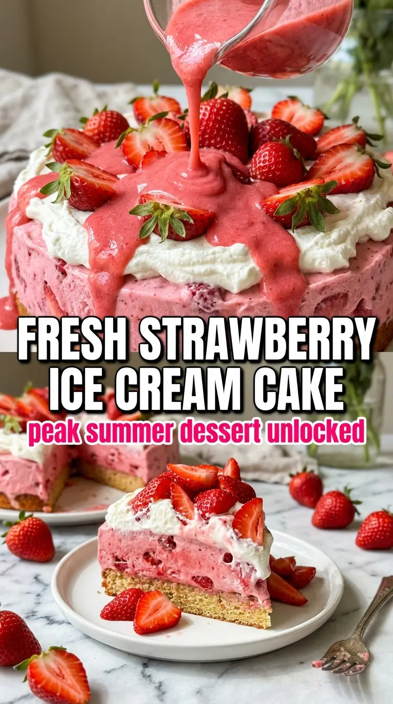 Strawberry Ice Cream Cake pink strawberry layers