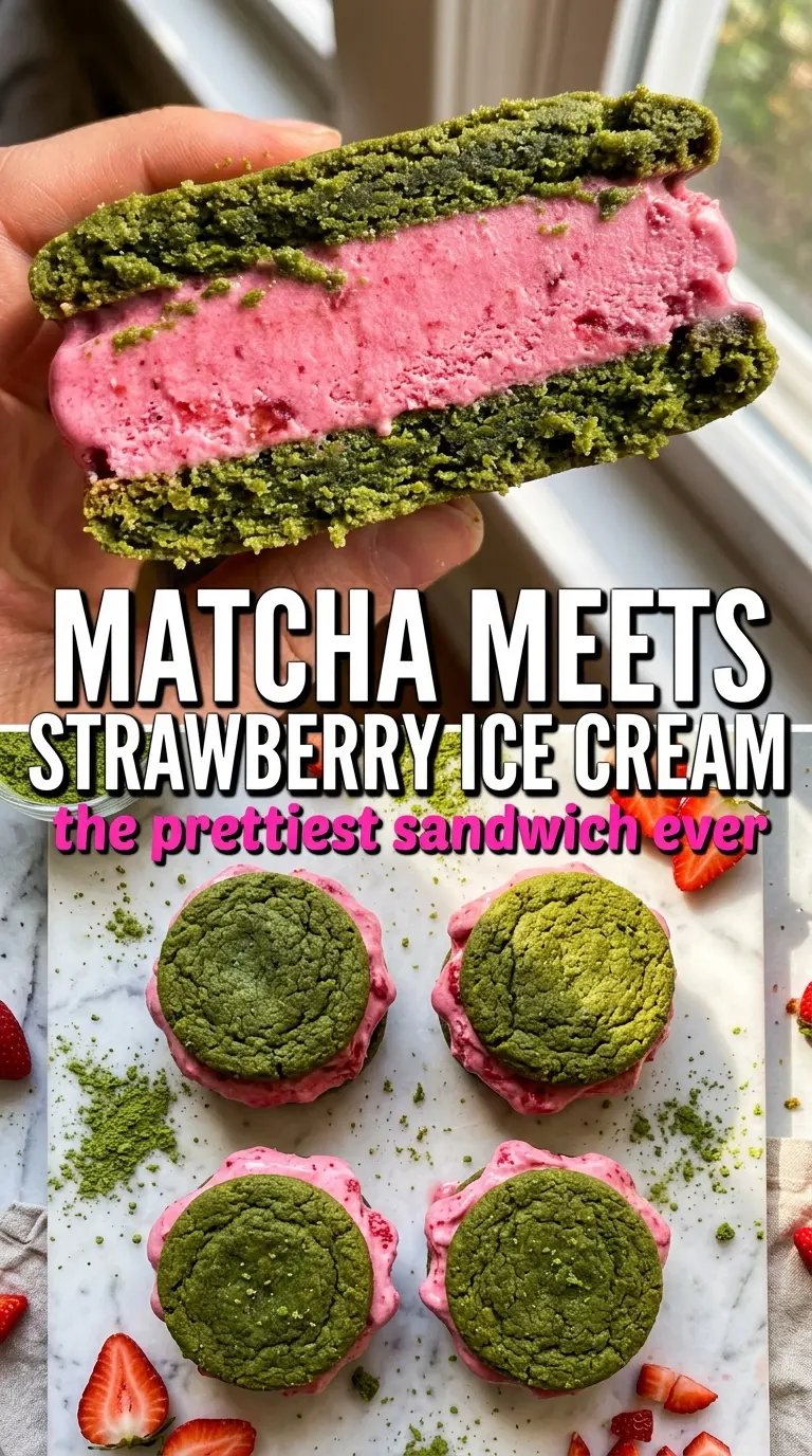 Strawberry Matcha Ice Cream Sandwiches green tea strawberry frozen dessert