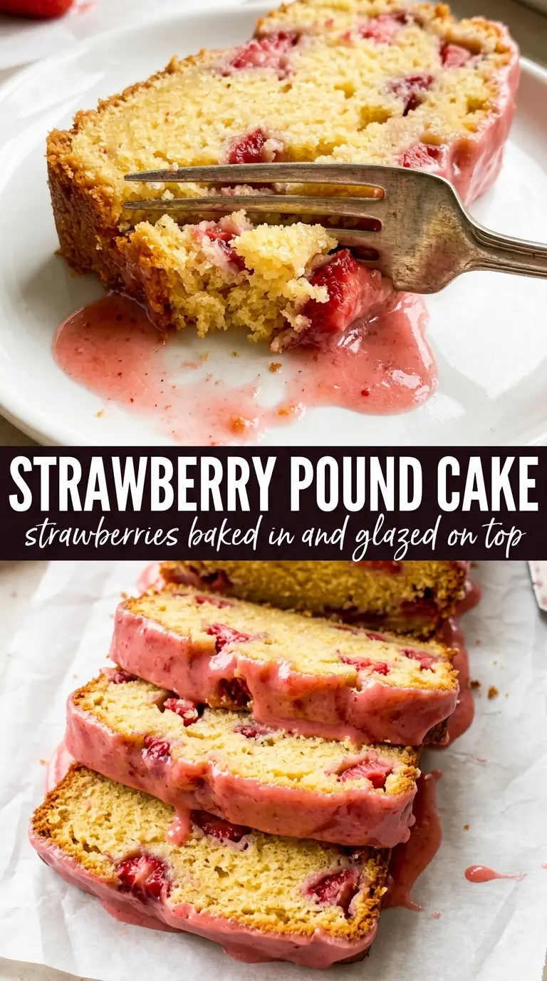 Strawberry Pound Cake glazed, buttery, bundt