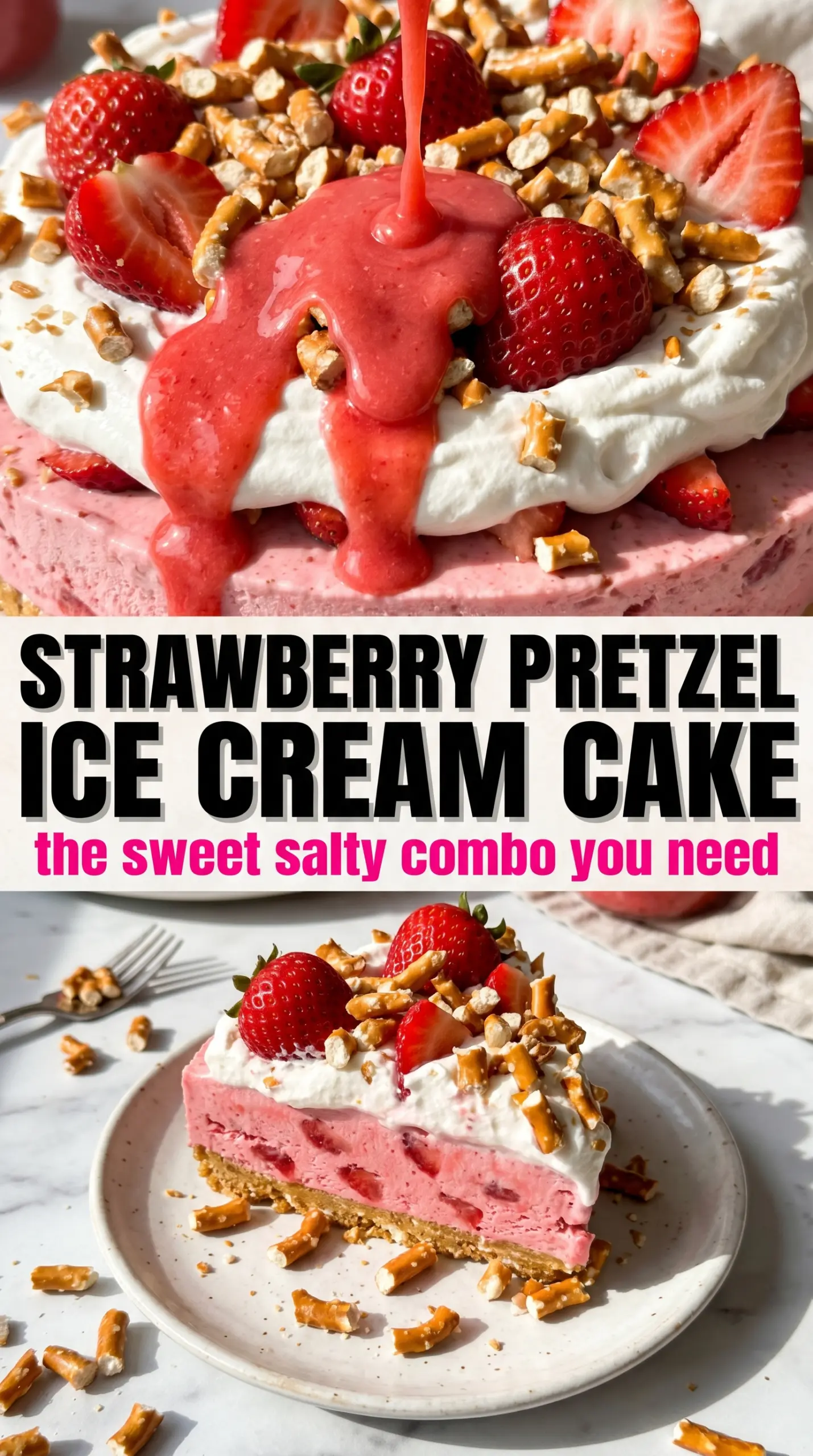 Strawberry Pretzel Ice Cream Cake creamy layered dessert