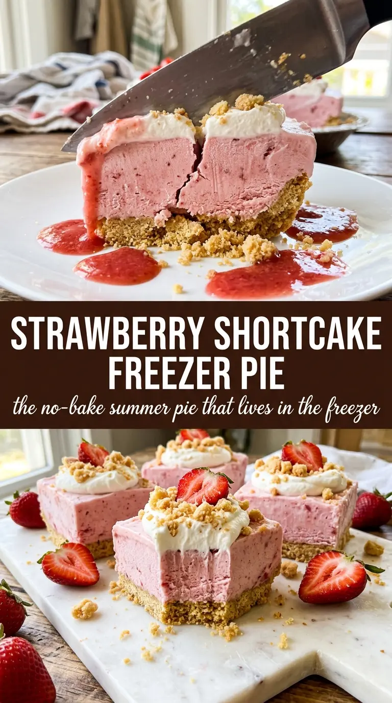 Strawberry Shortcake Freezer Pie creamy frozen dessert crunch