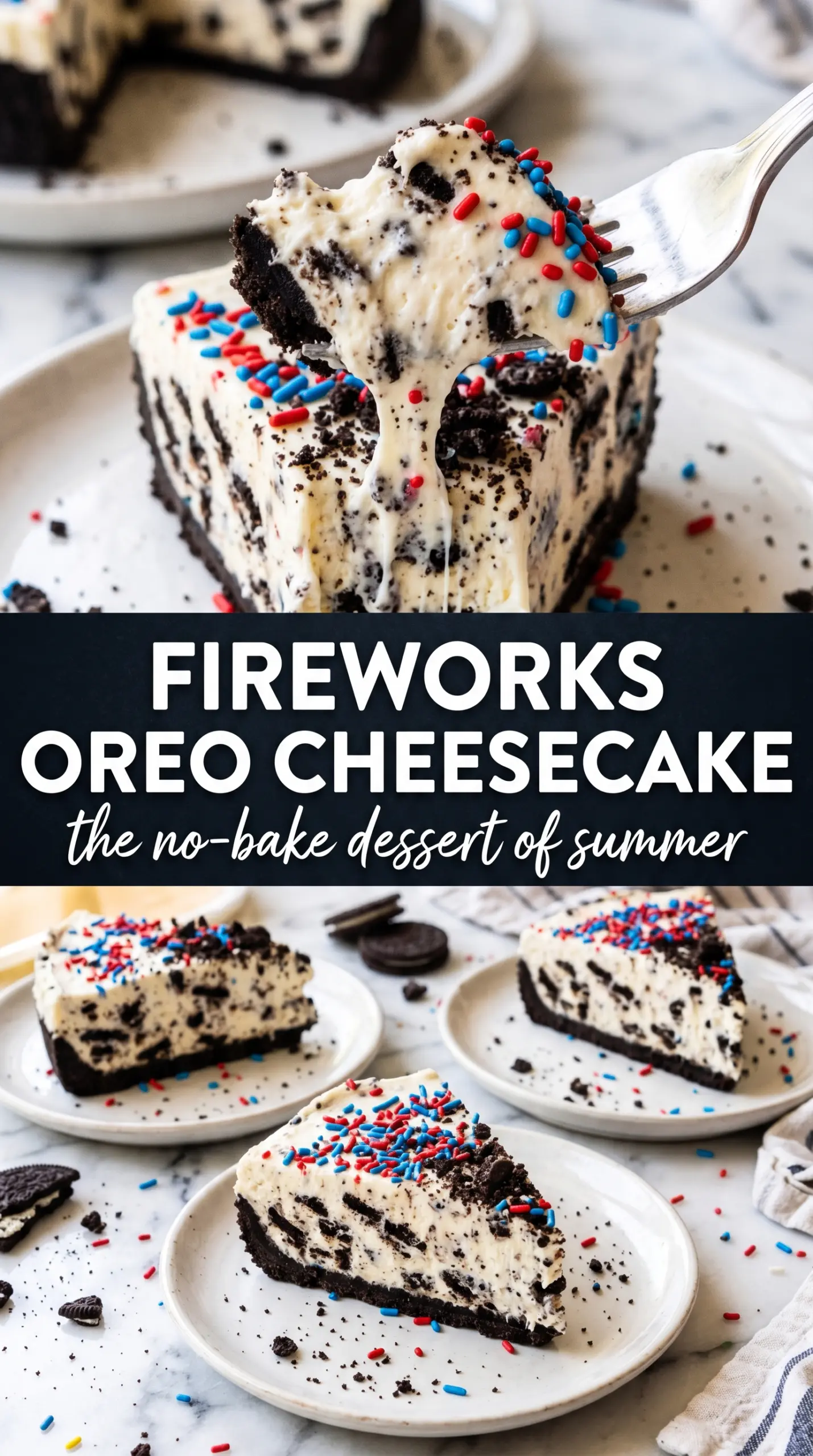 No-Bake Fireworks Oreo Cheesecake creamy patriotic dessert