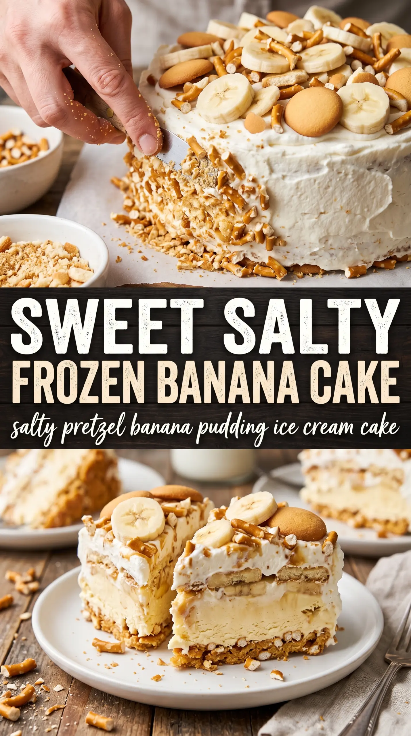 Salty Pretzel Banana Pudding Ice Cream Cake creamy frozen dessert