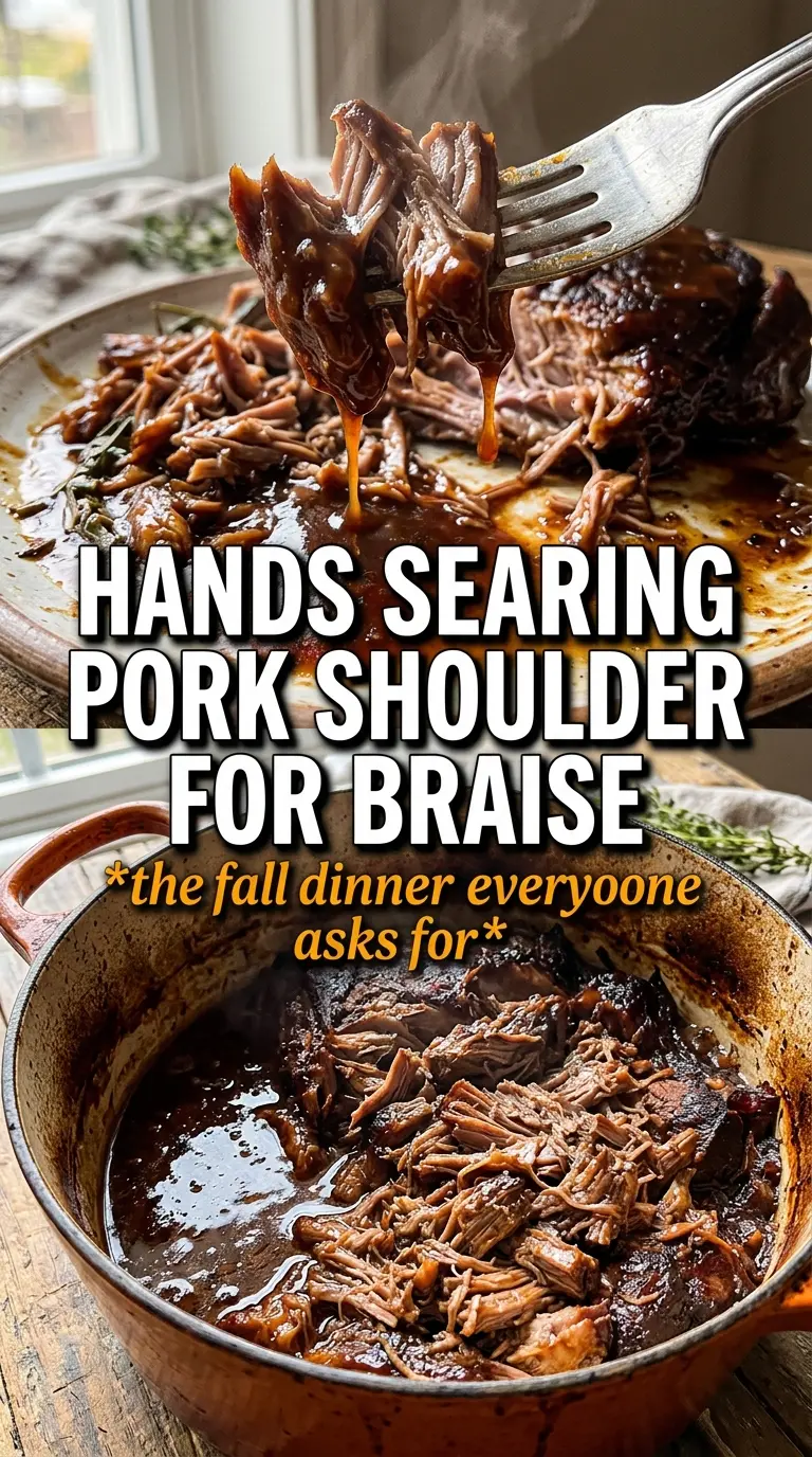 Apple Cider Braised Pork Shoulder, tender apples, savory cider