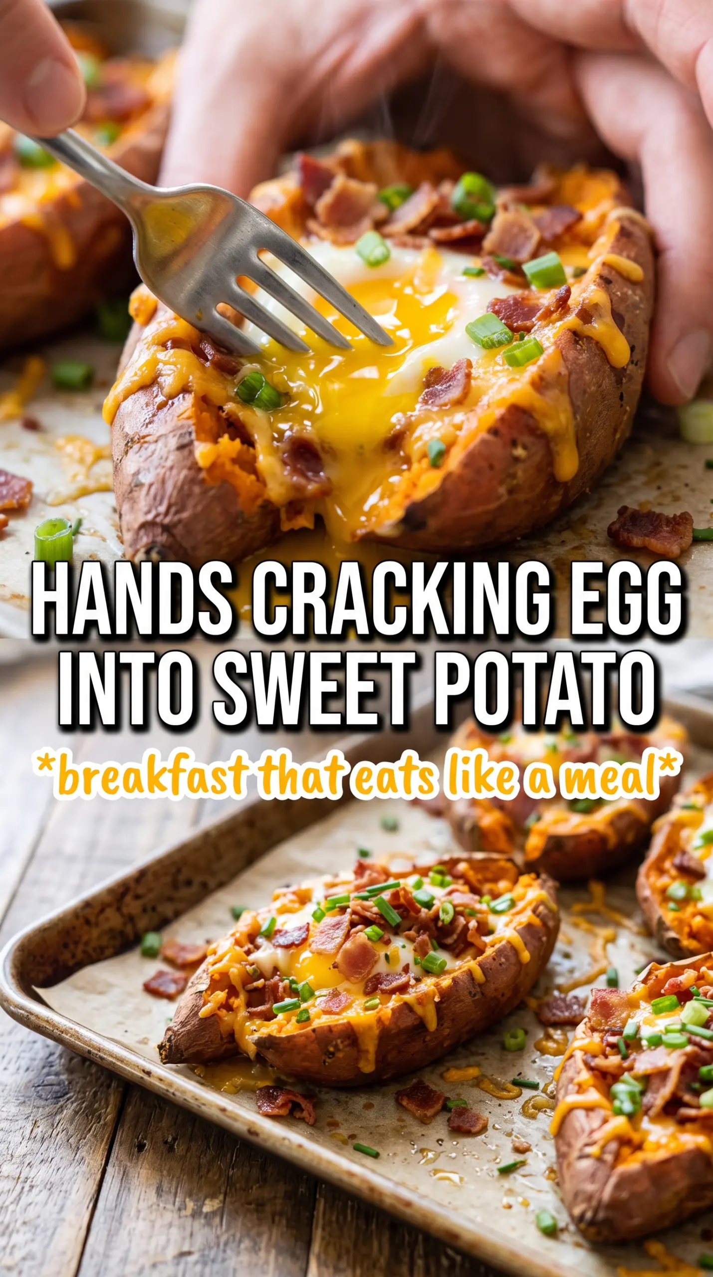 Breakfast Sweet Potato loaded breakfast eggs bacon cheddar