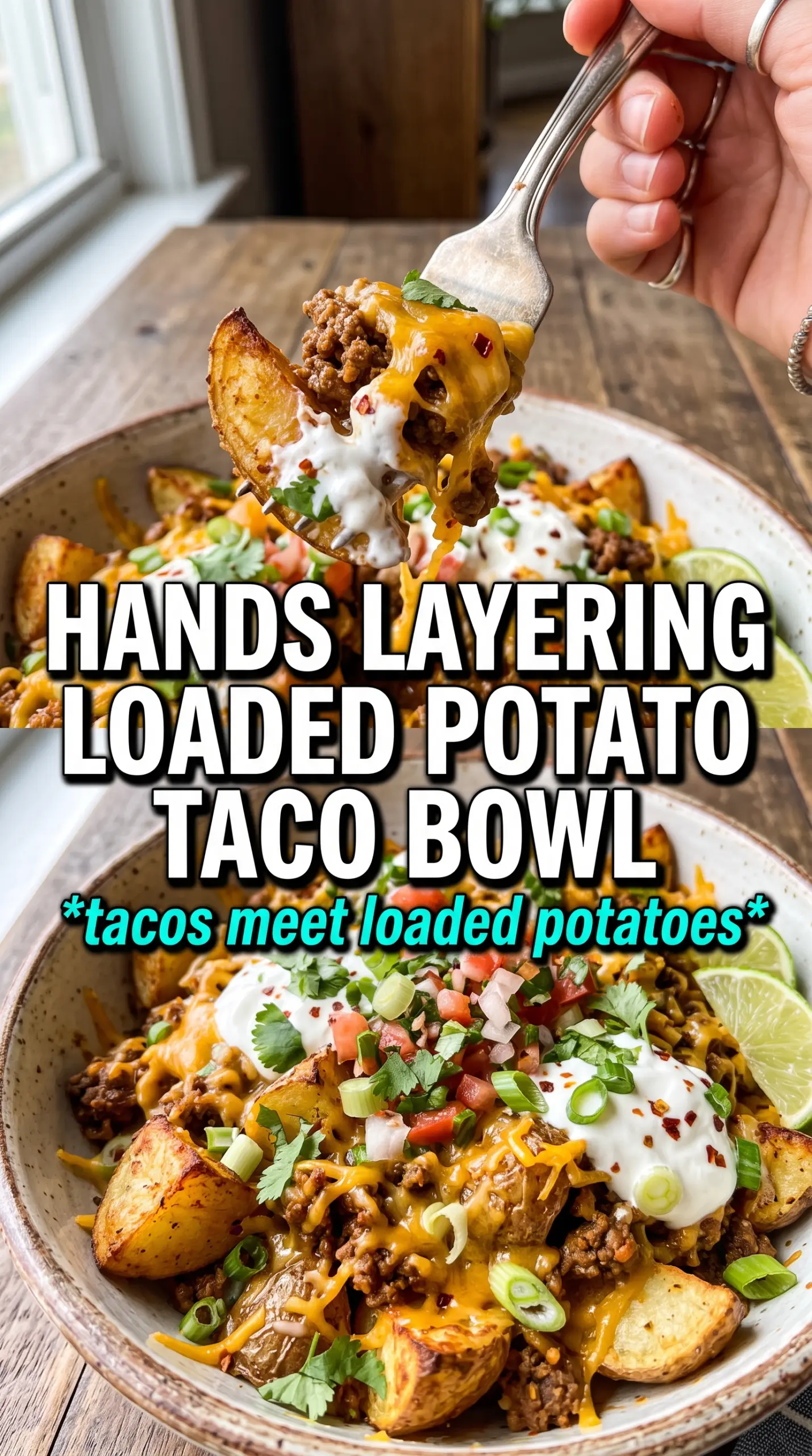 Loaded Potato Taco Bowl crispy seasoned potatoes taco beef