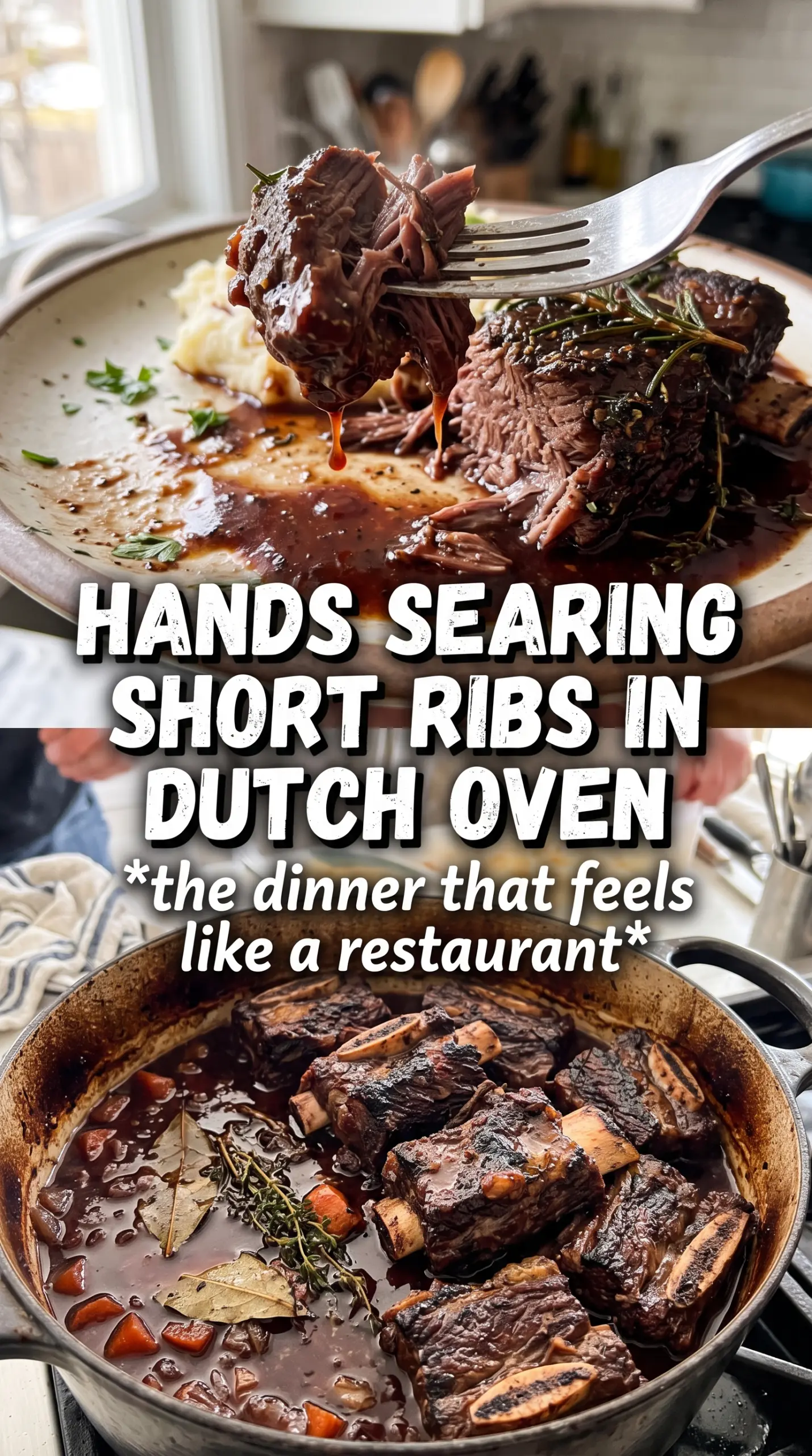 Red Wine Braised Short Ribs in Dutch Oven rich tender mahogany