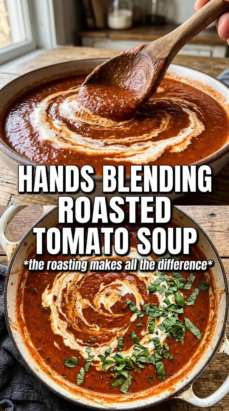 Roasted Tomato Basil Soup, creamy, rustic, basil